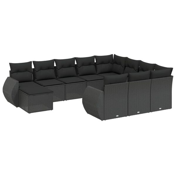 vidaXL Set Divani da Giardino 11 pz con Cuscini in Polyrattan Nero