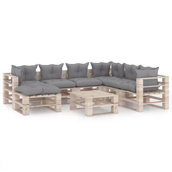 vidaXL Salotto da Giardino su Pallet 8 pz con Cuscini in Legno di Pino