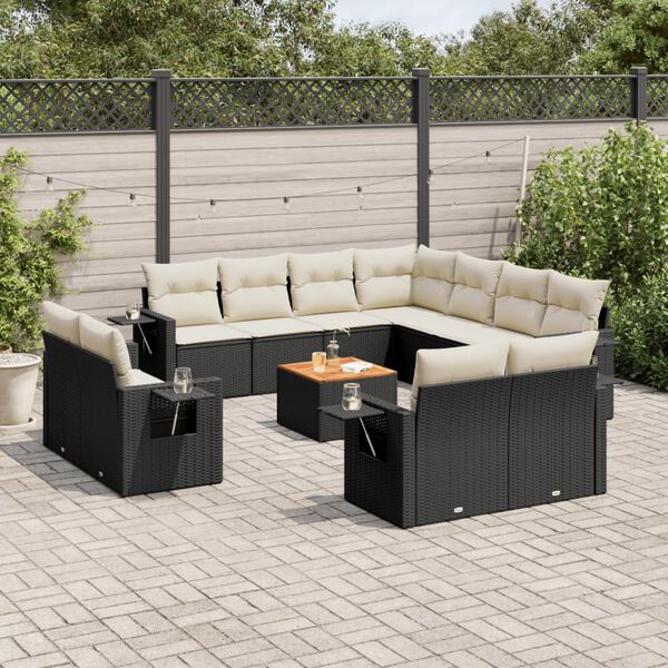 vidaXL Set Divani da Giardino 12 pz con Cuscini Nero in Polyrattan