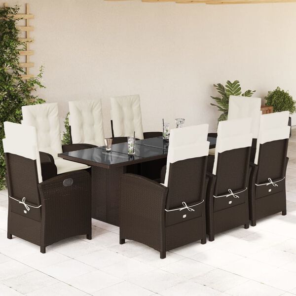 vidaXL Set da Pranzo da Giardino 9pz con Cuscini Marrone in Polyrattan