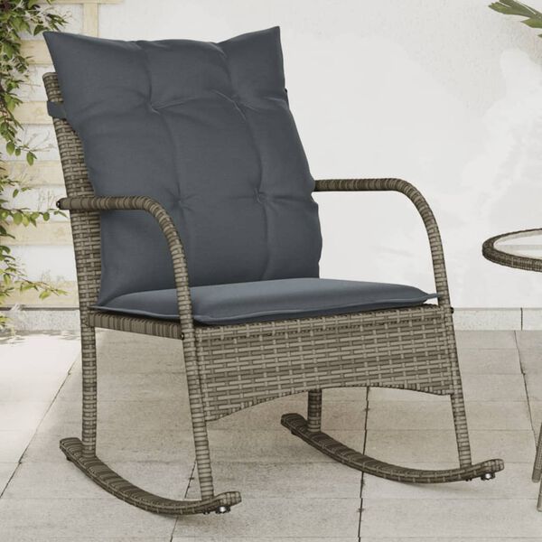 vidaXL Sedia a Dondolo da Giardino con Cuscini in Polyrattan Grigio