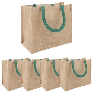vidaXL Borse in juta 5 Naturale e Verde 26 x 22 x 14 cm