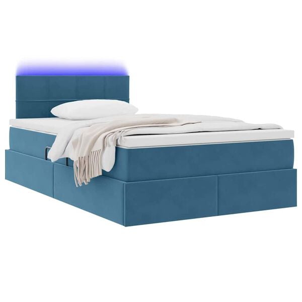 vidaXL Letto con contenitore e LED con led Blu 120 x 190 cm Velluto