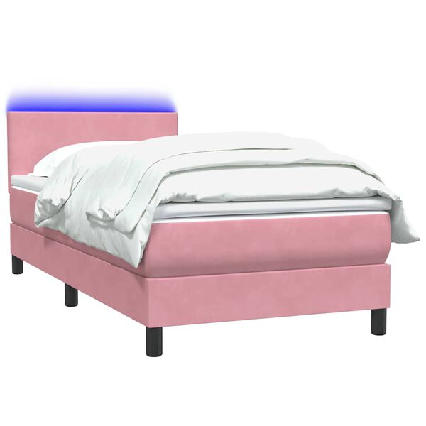 vidaXL Letto a Molle con Materasso e LED Rosa 100x220 cm in Velluto