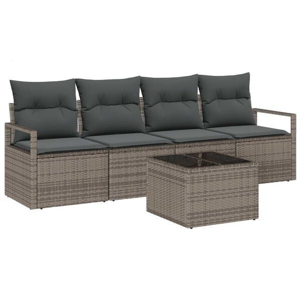 vidaXL Set Divano da Giardino 5 pcs Grigio 55 x 55 x 37 cm polyrattan