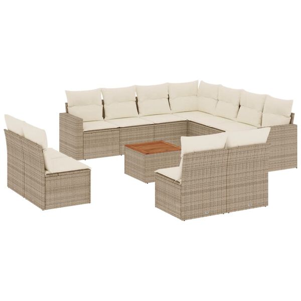vidaXL Set Divani da Giardino 12 pz con Cuscini Beige in Polyrattan