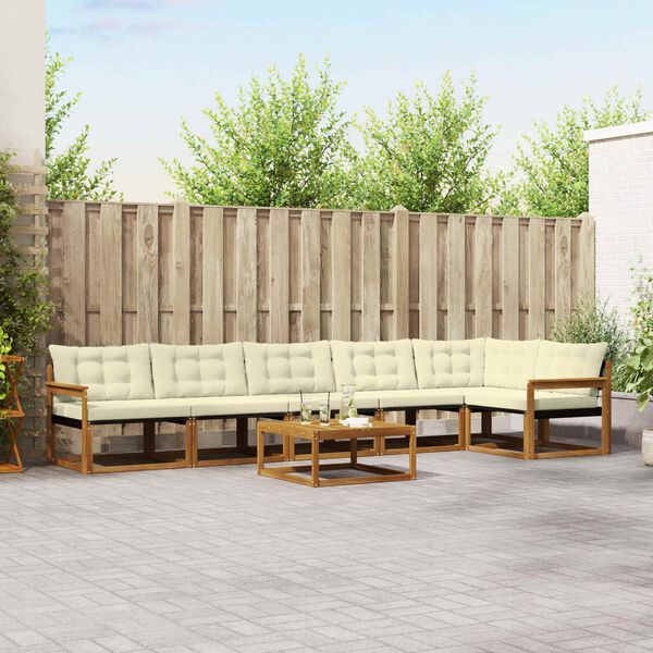 vidaXL Set di divani da esterno con cuscino 7 pcs Naturale e Crema