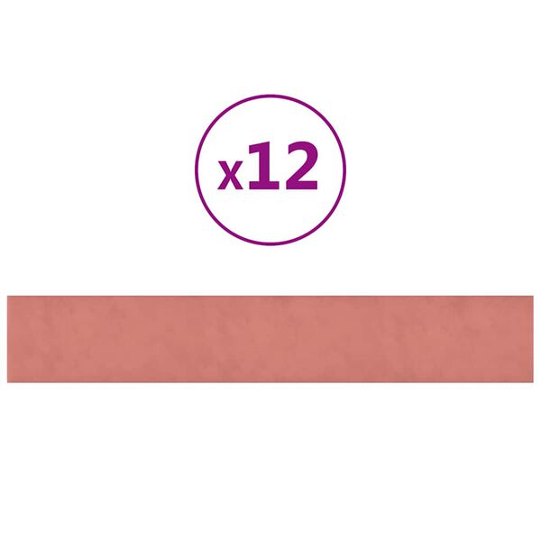 vidaXL Pannelli Murali 12 pz Rosa 90x15 cm Velluto 1,62 m²