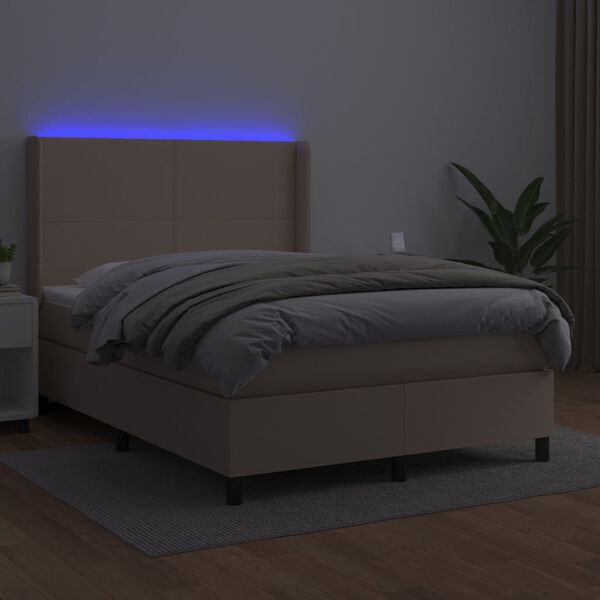 vidaXL Giroletto Molle Materasso e LED Cappuccino 140x200cm Similpelle