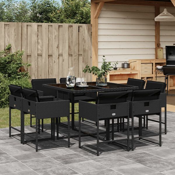 vidaXL Set da Pranzo da Giardino 9 pz con Cuscini Nero in Polyrattan