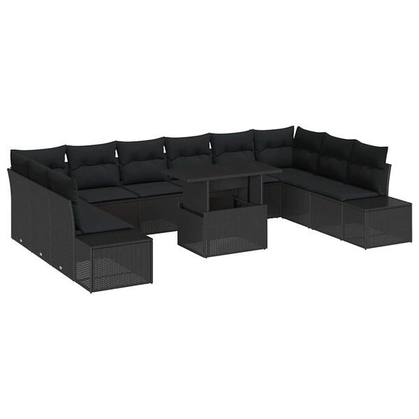 vidaXL Set Divano da Giardino 11 pcs Nero Poly Rattan