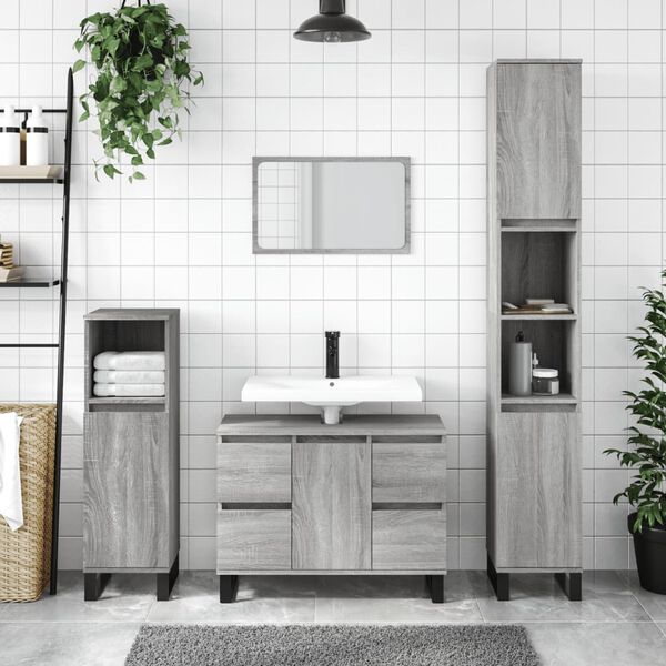 vidaXL Armadietto Bagno Grigio Sonoma 30x30x100cm in Legno Multistrato