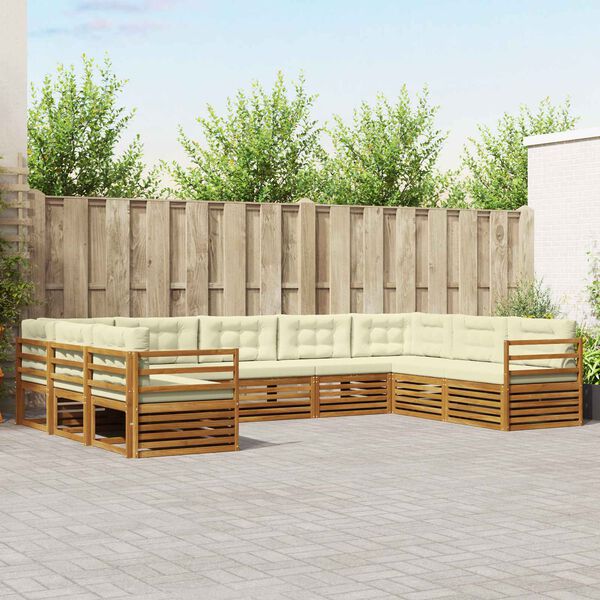 vidaXL Set divani 9 pcs Naturale e Crema Legno di Acacia Massello