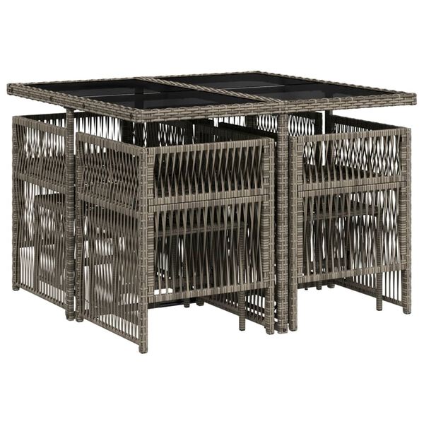 vidaXL Set da Pranzo da Giardino 9 pz con Cuscini in Polyrattan Grigio