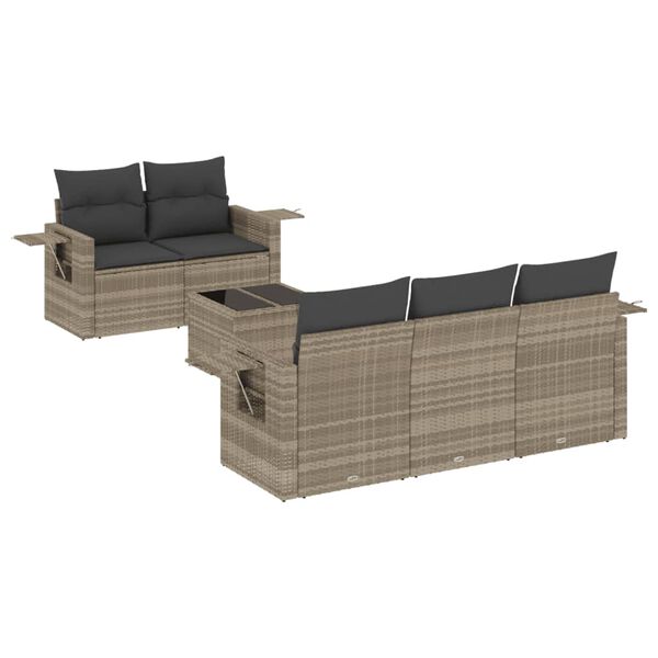 vidaXL Set Divano da Giardino 6pz con Cuscini Grigio Chiaro Polyrattan
