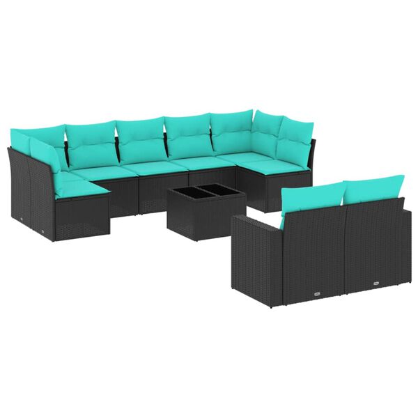 vidaXL Set Divani da Giardino 10 pz con Cuscini Nero in Polyrattan
