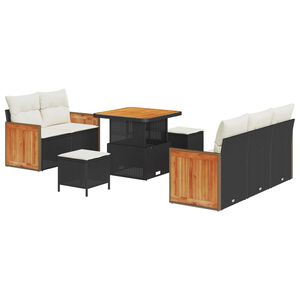 vidaXL Set Divano da Giardino 10 pcs Nero e Crema polyrattan