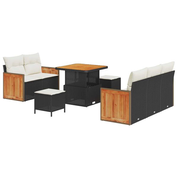 vidaXL Set Divano da Giardino 10 pcs Nero e Crema polyrattan