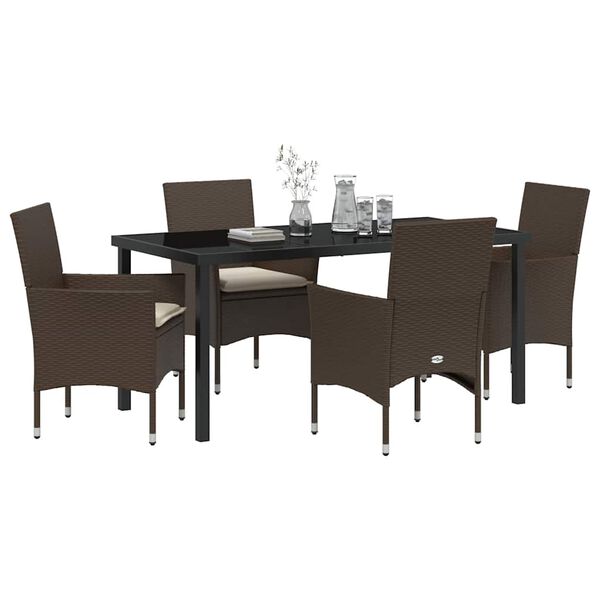 vidaXL Set da Pranzo per Giardino con cuscino 5 pcs Marrone polyrattan