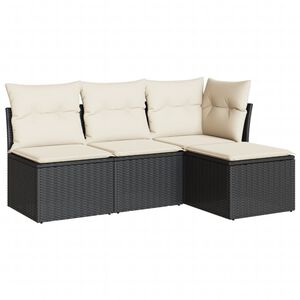 vidaXL Set Divani da Giardino 4 pz con Cuscini Nero in Polyrattan