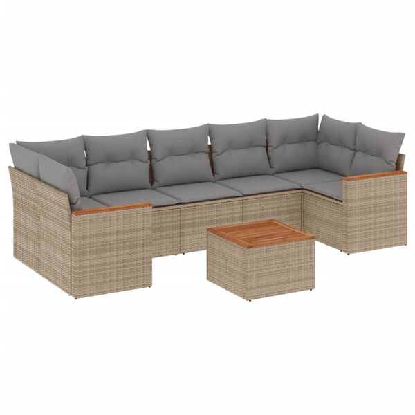 vidaXL Set Divano da Giardino 8 pz con Cuscini Beige in Polyrattan