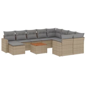 vidaXL Set Divani da Giardino 11 pz con Cuscini Beige in Polyrattan