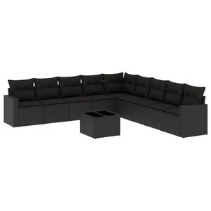vidaXL Set Divani da Giardino 10pz con Cuscini in Polyrattan Nero