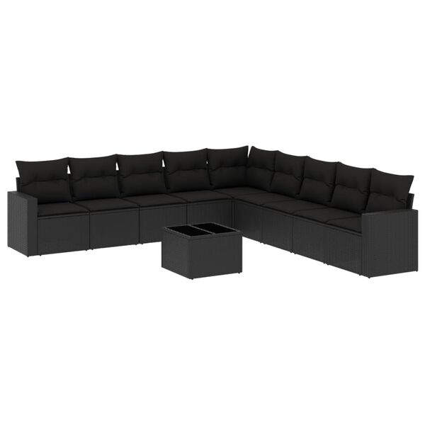 vidaXL Set Divani da Giardino 10pz con Cuscini in Polyrattan Nero
