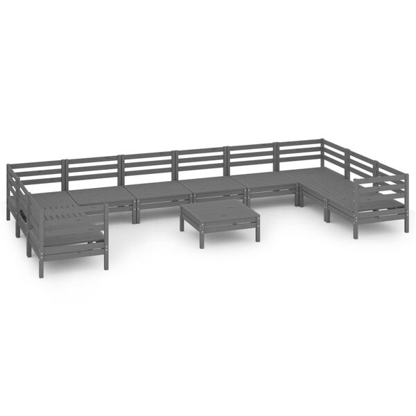 vidaXL Set Salotto da Giardino 11 pz Grigio in Legno Massello di Pino