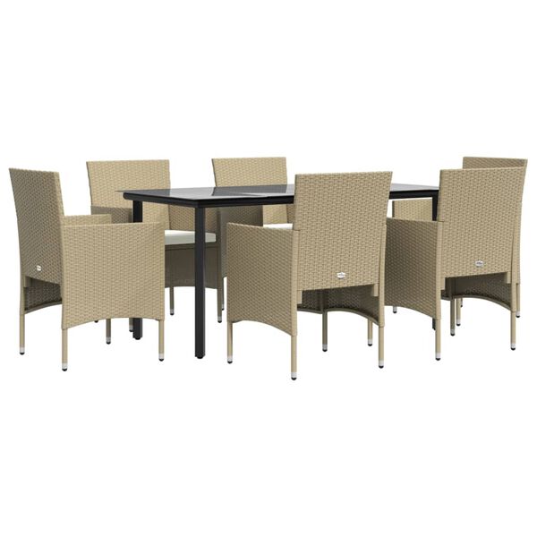 vidaXL Set da Pranzo da Giardino 7 pz con Cuscini Beige e Nero