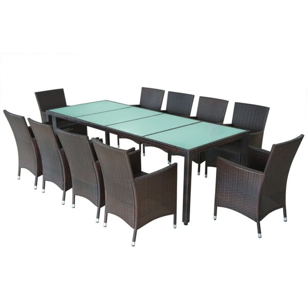 vidaXL Set da Pranzo da Giardino 11 pz e Cuscini in Polyrattan Marrone
