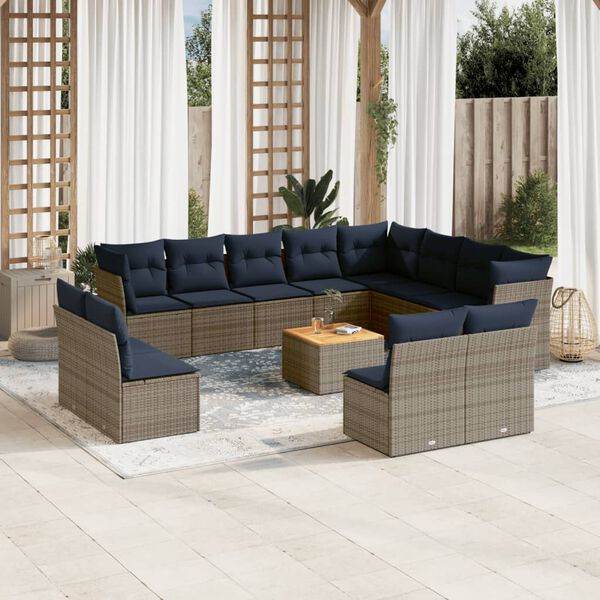 vidaXL Set Divani da Giardino 13 pz con Cuscini Grigio in Polyrattan