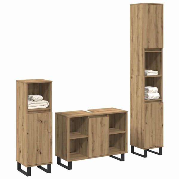 vidaXL Set di mobili per il bagno 3 pcs Marrone Legno multistrato