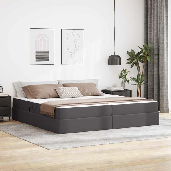 vidaXL Letto con contenitore e materasso 2 pcs Grigio Pelle