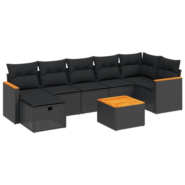 vidaXL Set Divani da Giardino con Cuscini 8 pz Nero in Polyrattan