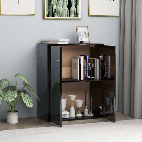 vidaXL Credenza Nero Lucido 60x30x75 cm in Legno Multistrato