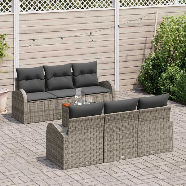 vidaXL Set Divano da Giardino con cuscino 7 pcs Grigio polyrattan