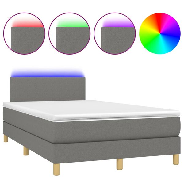 vidaXL Letto a Molle Materasso e LED Grigio Scuro 120x190cm in Tessuto