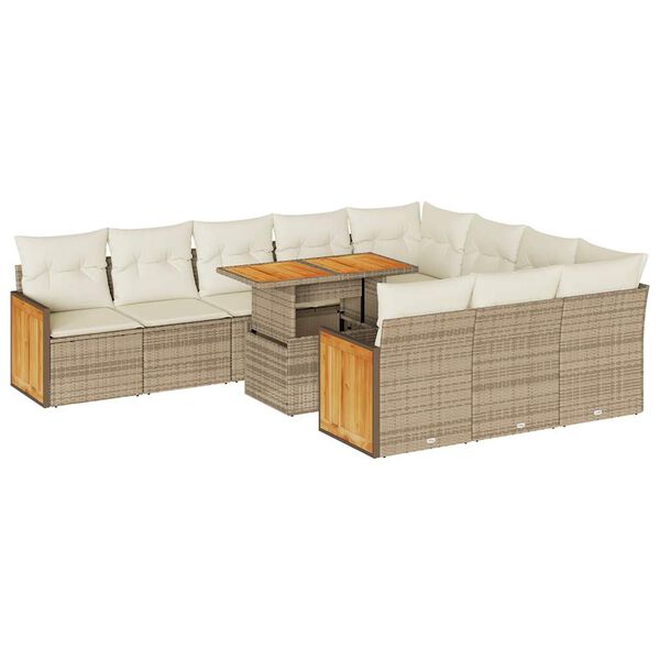 vidaXL Set Divani da Giardino 11pz con Cuscini Beige Acacia Polyrattan