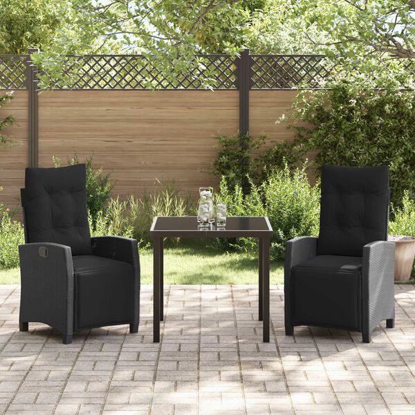 vidaXL Set da Pranzo per Giardino con cuscino 3 pcs Nero polyrattan
