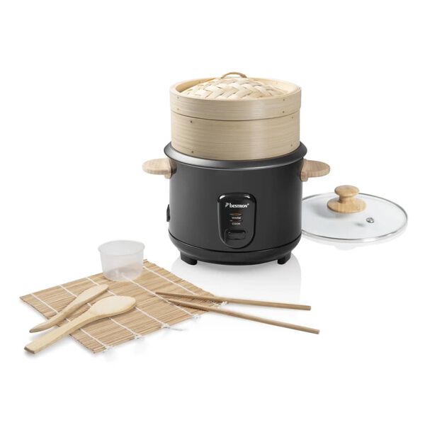Bestron Cuociriso con Vaporiera Bamb&ugrave; e Set Sushi ARC100BBS 1 L Nero