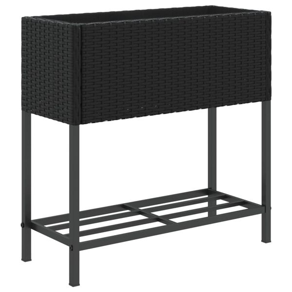 vidaXL Fioriera da Giardino con Ripiano Nera in Polyrattan
