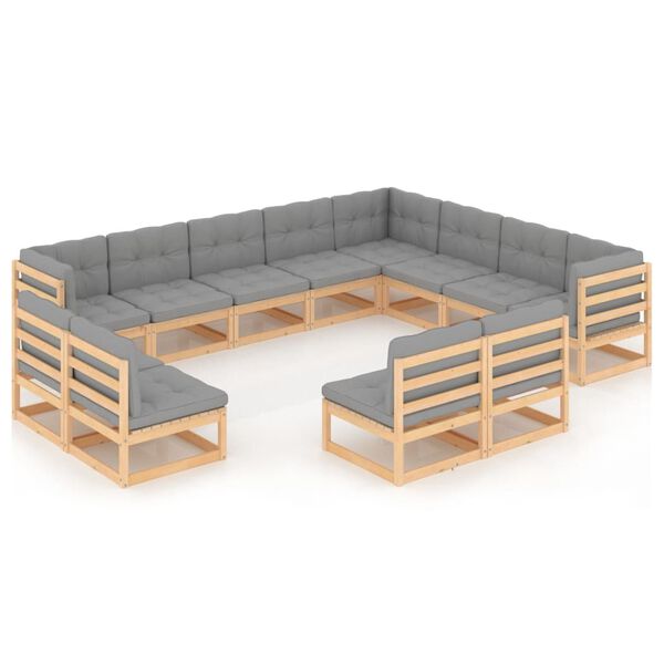 vidaXL Set Divani Giardino 12 pz con Cuscini in Legno Massello di Pino