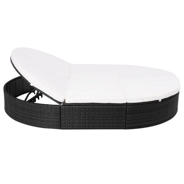 vidaXL Lettino Prendisole con Cuscino in Polyrattan Nero