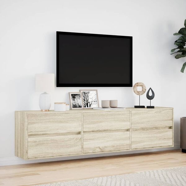 vidaXL Mobile TV a Parete con LED Rovere Sonoma 180x31x45 cm