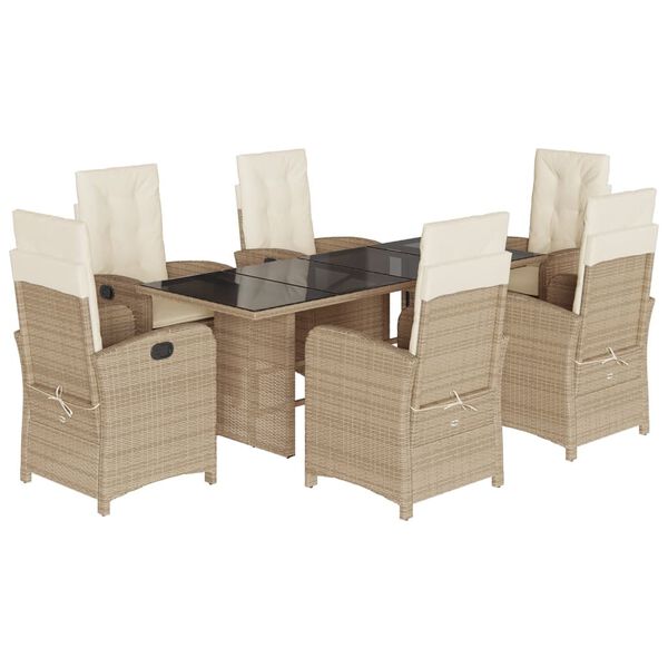vidaXL Set da Pranzo da Giardino 7 pz con Cuscini Beige in Polyrattan