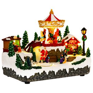 vidaXL Villaggio di Natale con giostra SALO 25,5 x 16 x 21,5 cm Resina