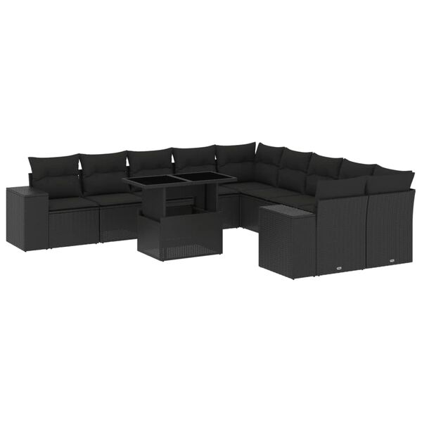 vidaXL Set Divani da Giardino 11 pz con Cuscini in Polyrattan Nero