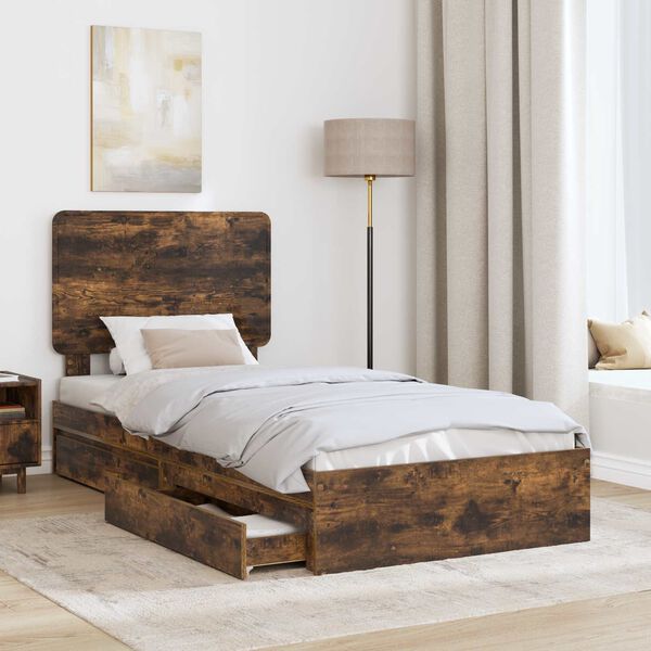 vidaXL Letto con Contenitore Rovere fum&eacute; 75 x 190 cm Legno multistrato