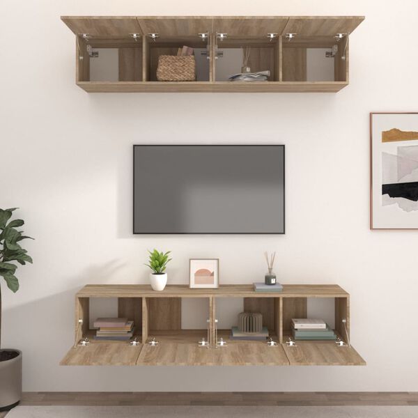 vidaXL Mobili TV 4 pz Rovere Sonoma 80x30x30 cm in Legno Multistrato